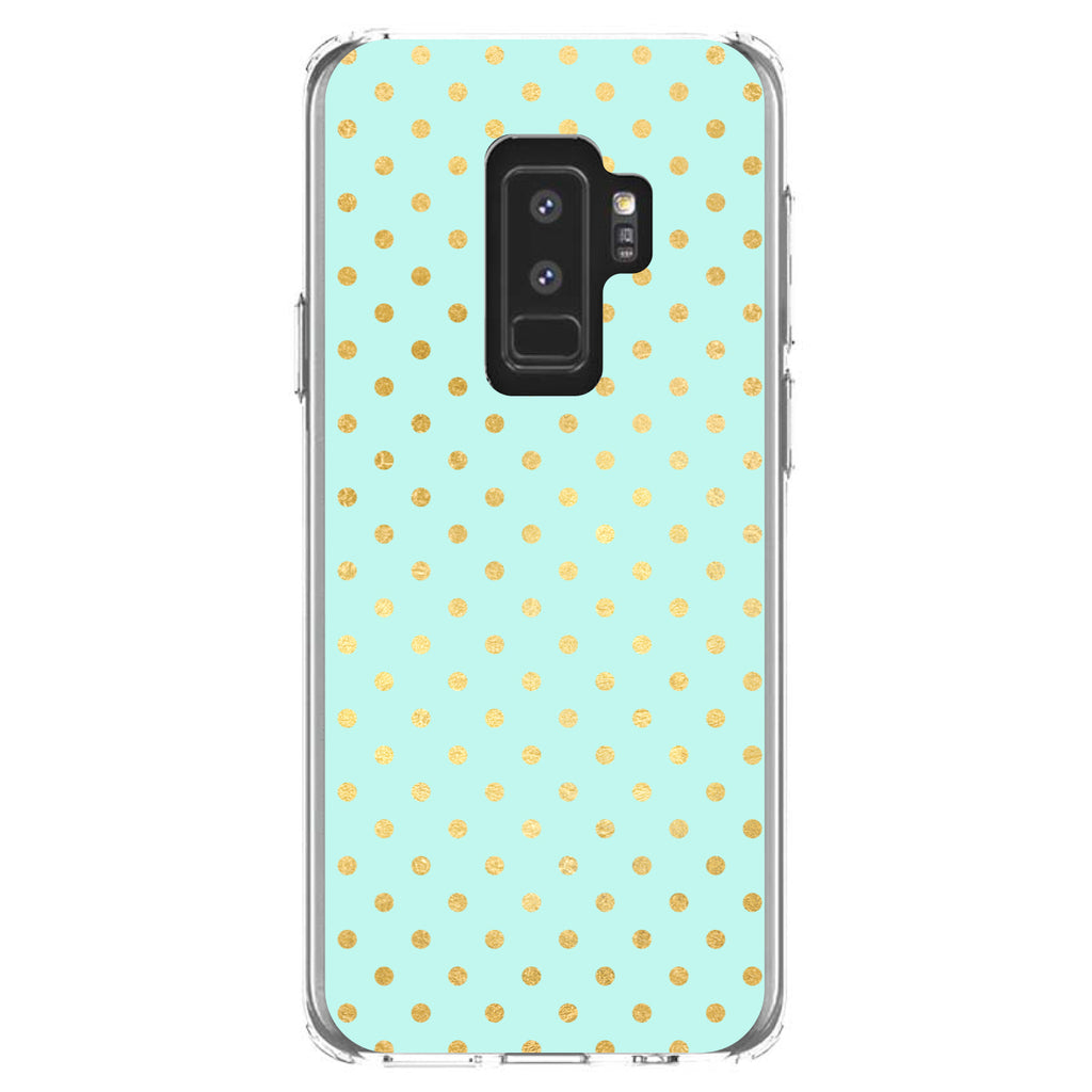 Teal & Gold Polka Dot Pattern Clear Shockproof iPhone Case, view 20