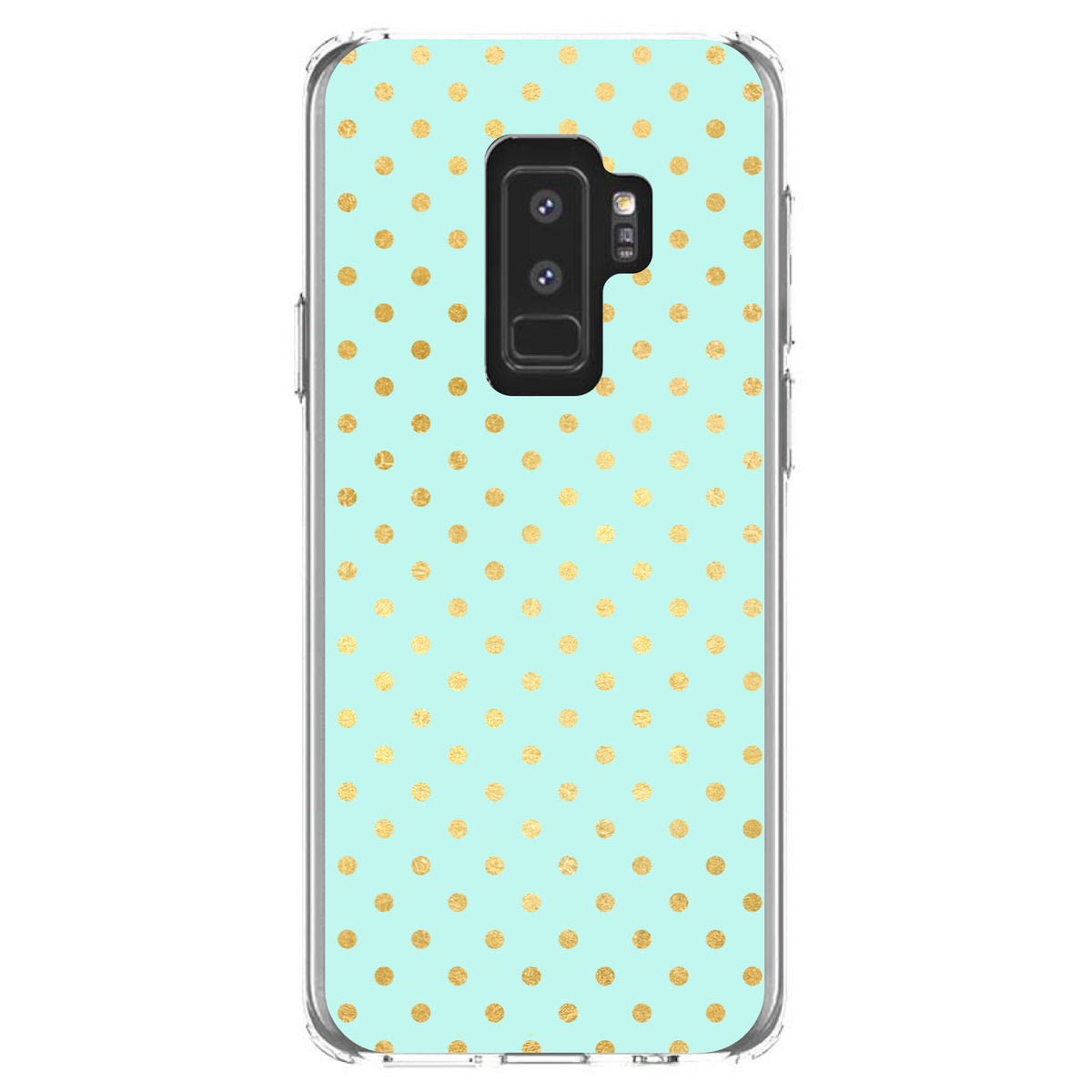 Teal & Gold Polka Dot Pattern Clear Shockproof iPhone Case, view 20