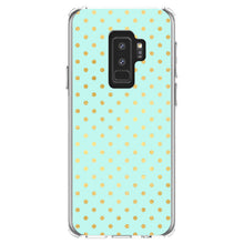 DistinctInk® Clear Shockproof Hybrid Case for Apple iPhone / Samsung Galaxy / Google Pixel - Teal & Gold Polka Dot Pattern