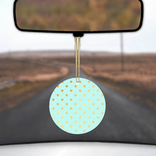 DistinctInk® Hanging Ceramic Christmas Tree Ornament with Gold String - Great Gift / Present - 2 3/4 inch Diameter - Teal & Gold Polka Dot Pattern