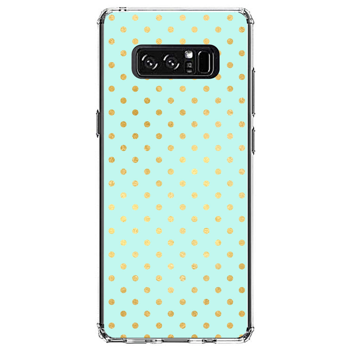 Teal & Gold Polka Dot Pattern Clear Shockproof iPhone Case, view 12