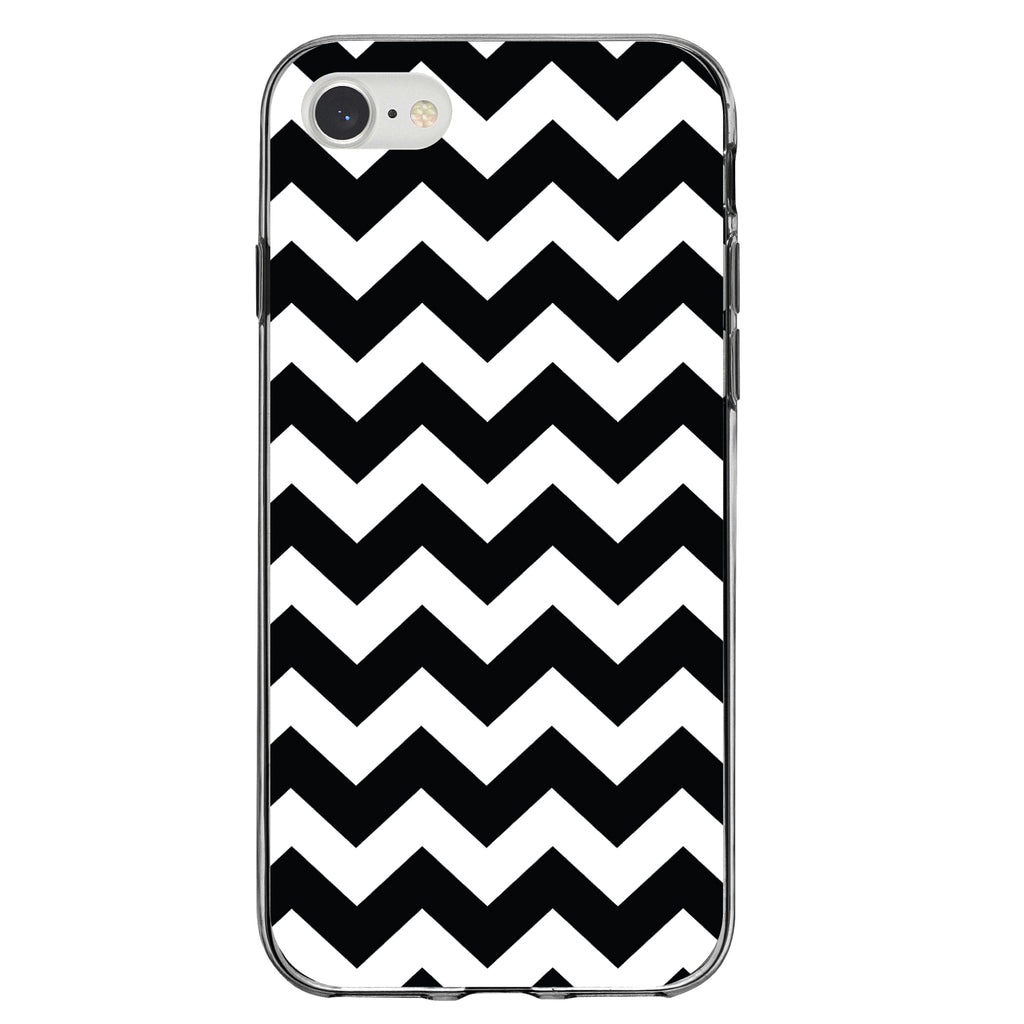 Black & White Chevron Stripes Clear Shockproof iPhone Case, view 5