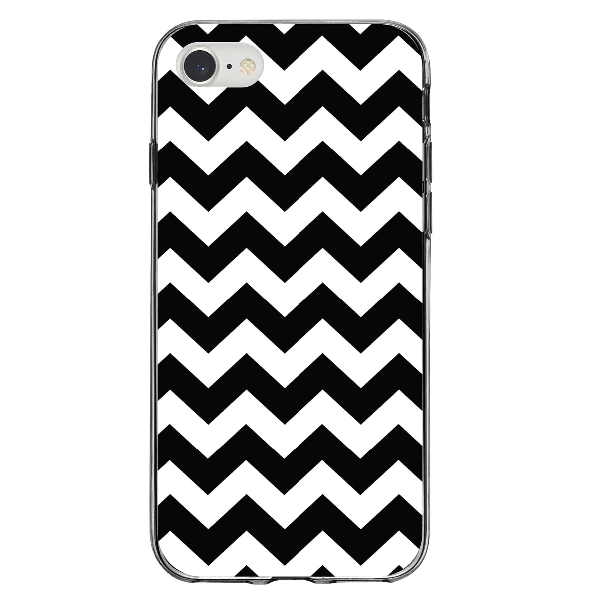Black & White Chevron Stripes Clear Shockproof iPhone Case, view 5