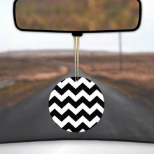 DistinctInk® Hanging Ceramic Christmas Tree Ornament with Gold String - Great Gift / Present - 2 3/4 inch Diameter - Black & White Chevron Stripes