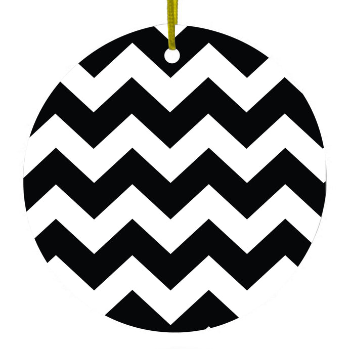Black & White Chevron Stripes Ceramic Ornament