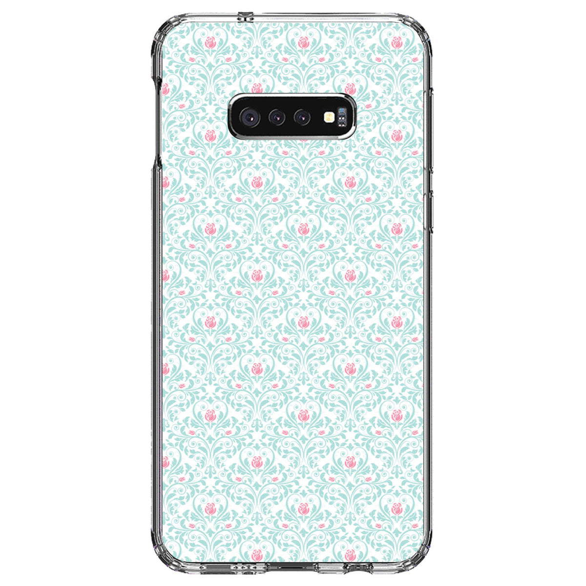 Teal & Pink Rose Pattern Clear Shockproof iPhone Case, view 18