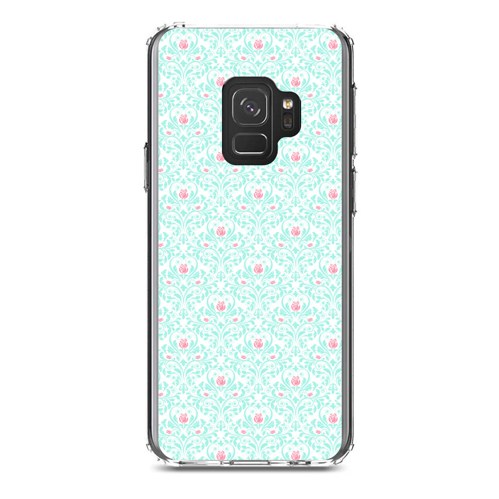 Teal & Pink Rose Pattern Clear Shockproof iPhone Case, view 19
