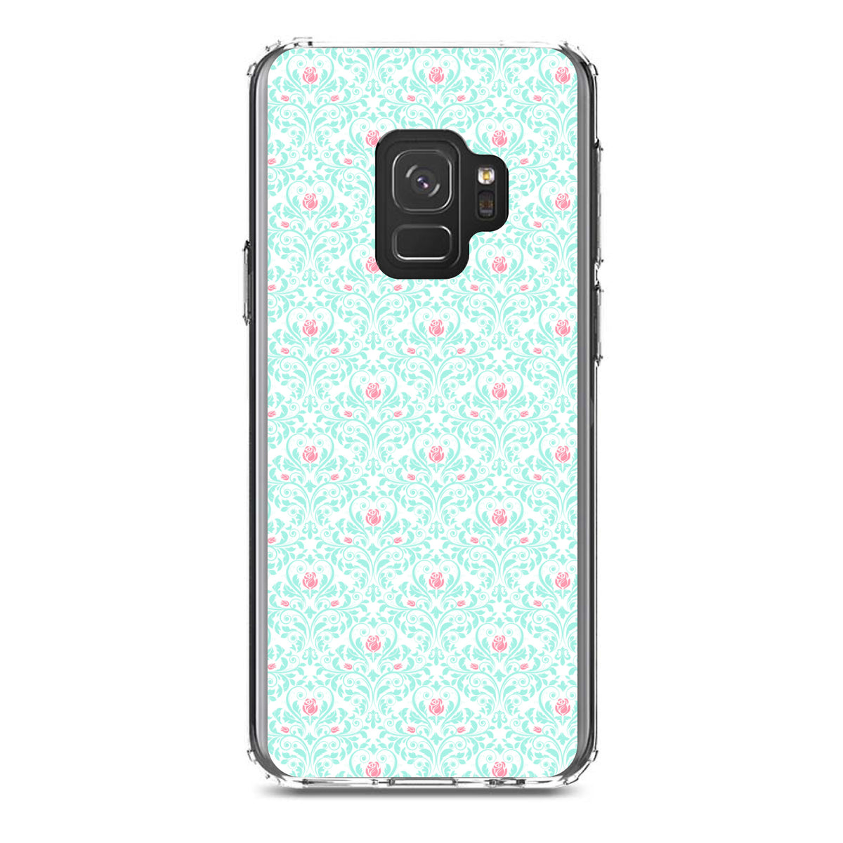 Teal & Pink Rose Pattern Clear Shockproof iPhone Case, view 19