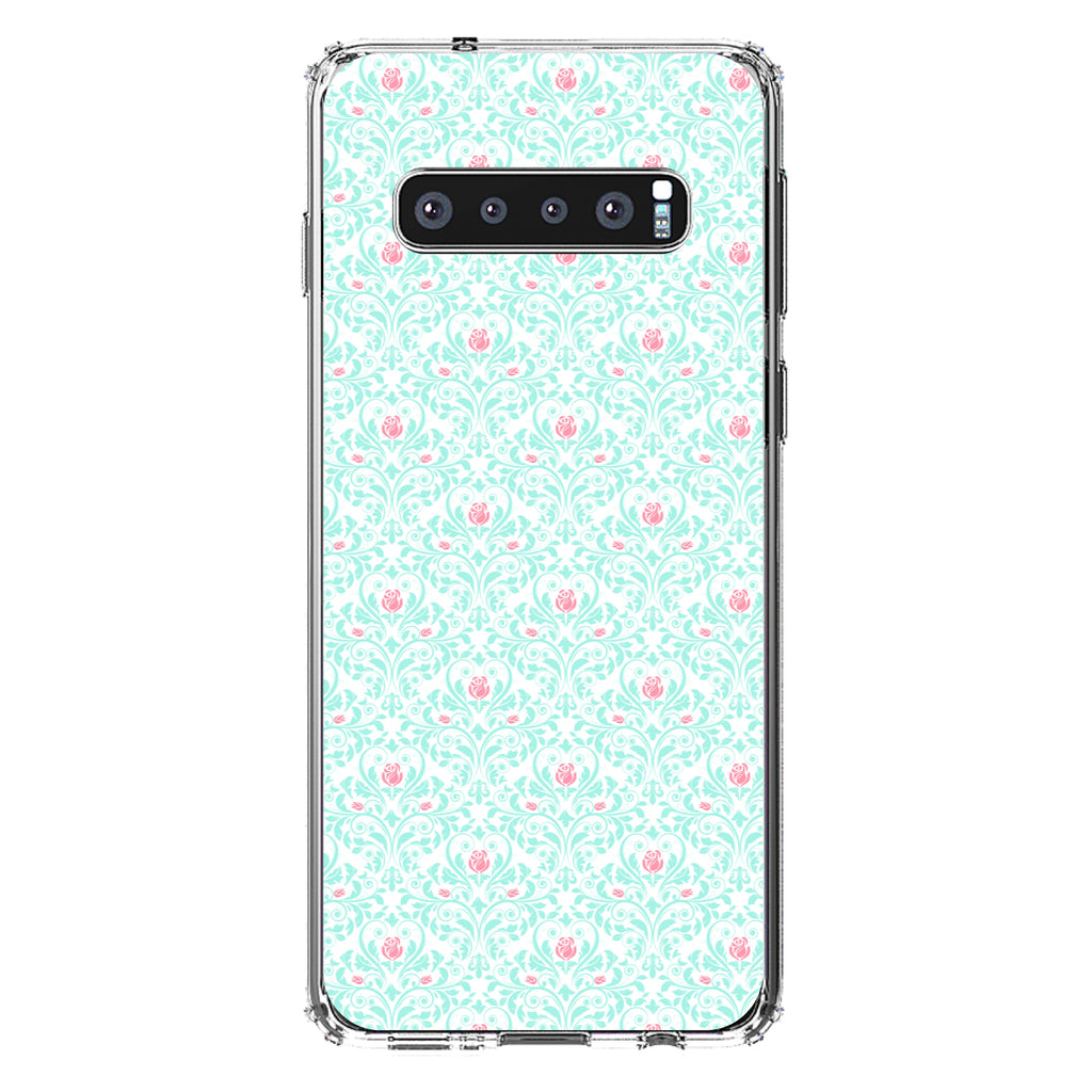 Teal & Pink Rose Pattern Clear Shockproof iPhone Case, view 17