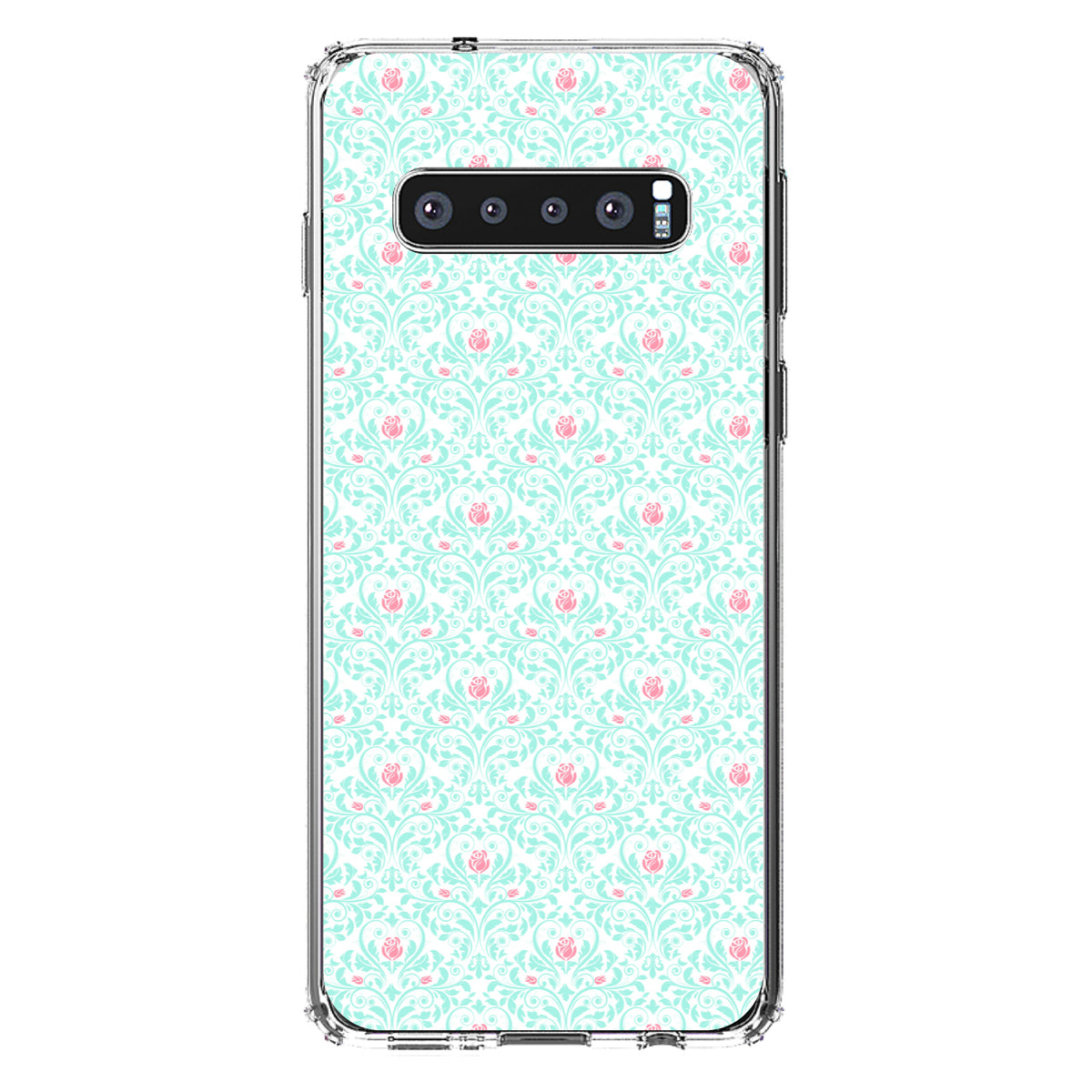 Teal & Pink Rose Pattern Clear Shockproof iPhone Case, view 16
