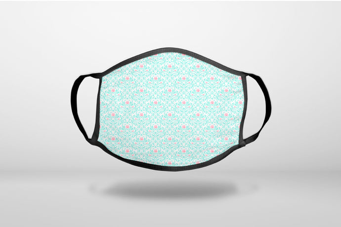 Teal & Pink Rose Pattern - 3-Ply Reusable Soft Face Mask Covering, Unisex, Cotton Inner Layer