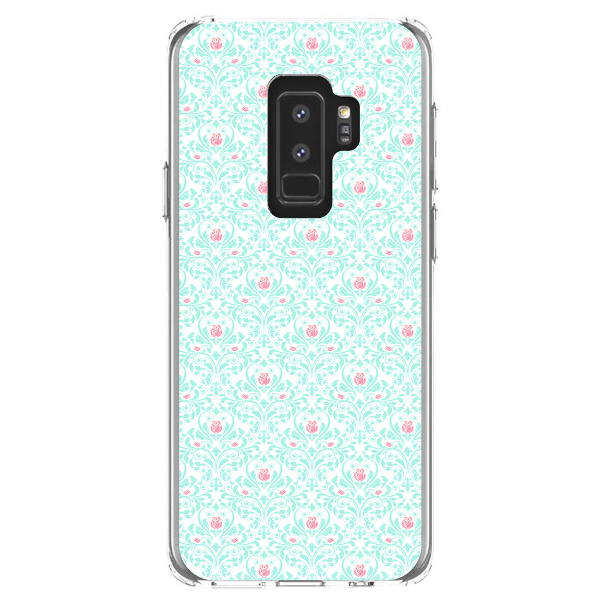 Teal & Pink Rose Pattern Clear Shockproof iPhone Case, view 20