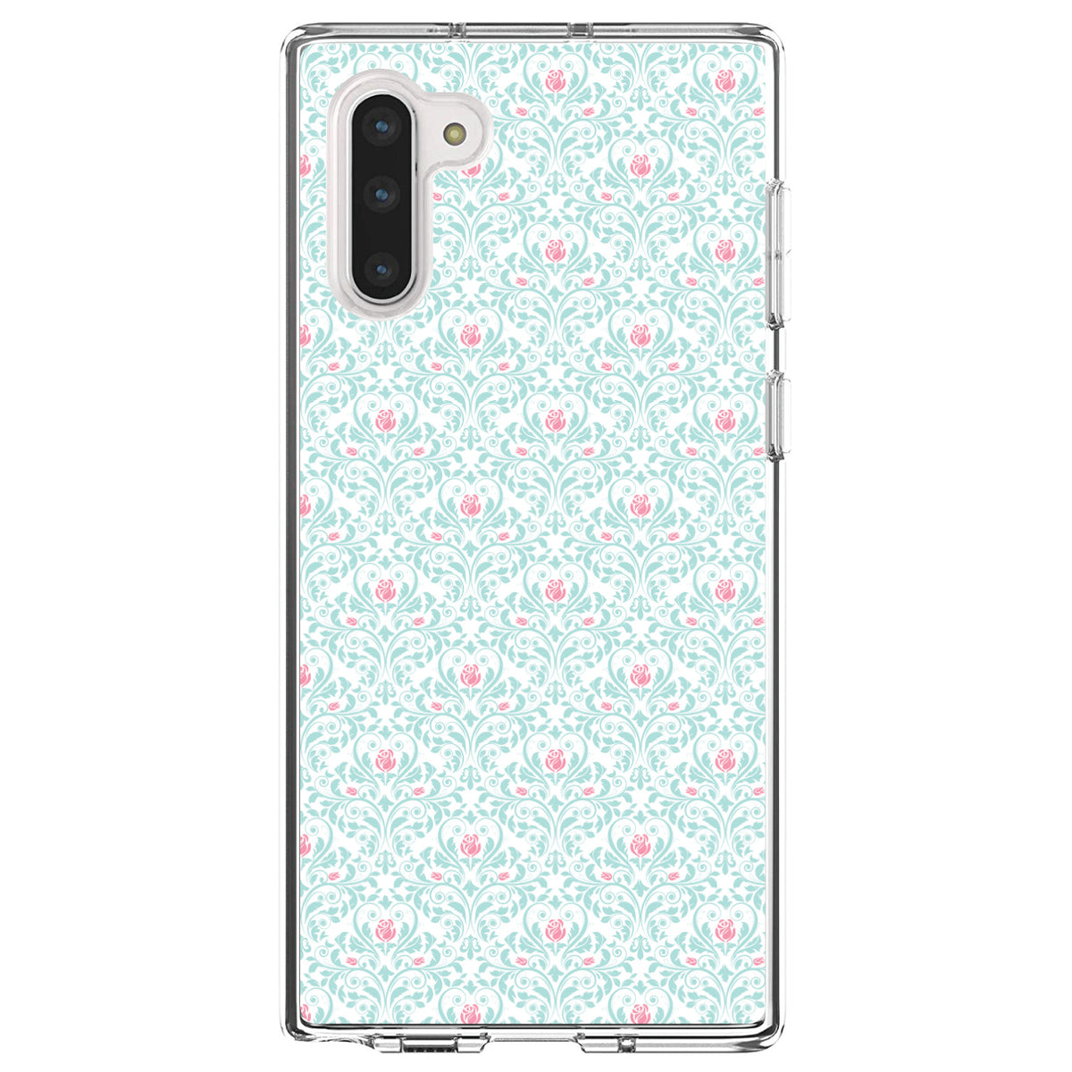 Teal & Pink Rose Pattern Clear Shockproof iPhone Case, view 9