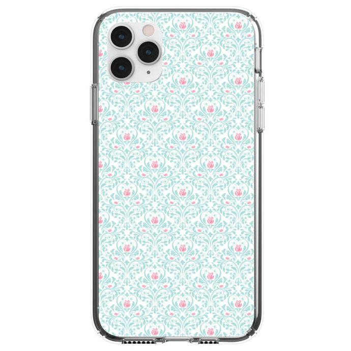 DistinctInk® Clear Shockproof Hybrid Case for Apple iPhone / Samsung Galaxy / Google Pixel - Teal & Pink Rose Pattern