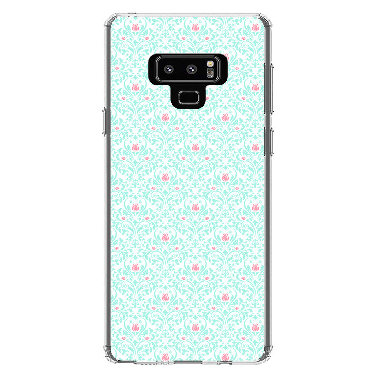 Teal & Pink Rose Pattern Clear Shockproof iPhone Case, view 11