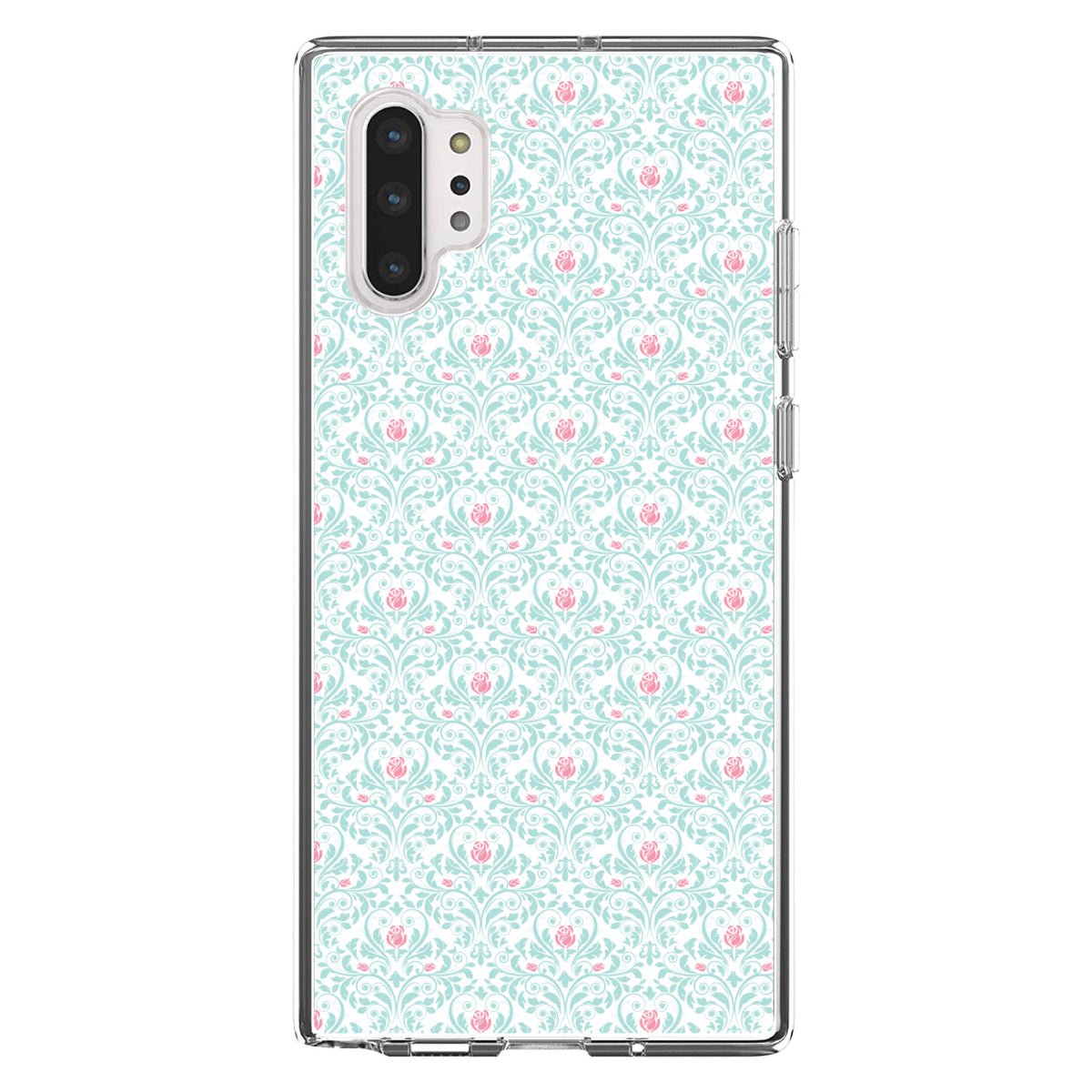 Teal & Pink Rose Pattern Clear Shockproof iPhone Case, view 10