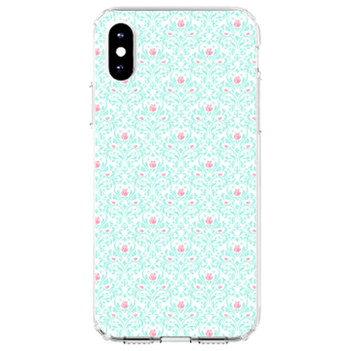 Teal & Pink Rose Pattern Clear Shockproof iPhone Case, view 4