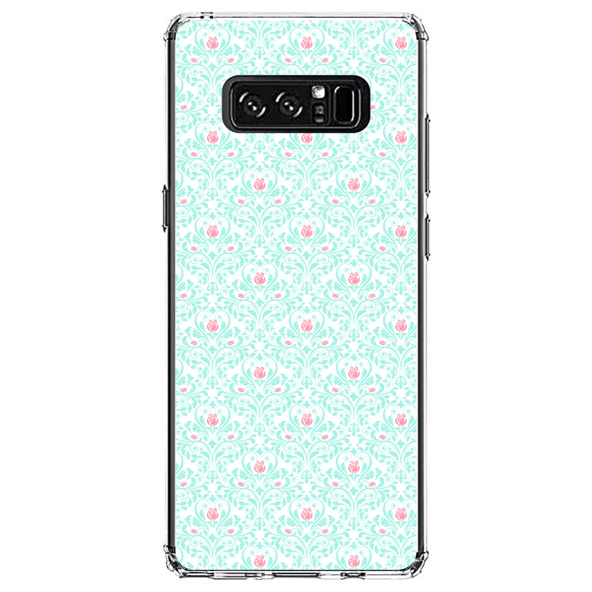 Teal & Pink Rose Pattern Clear Shockproof iPhone Case, view 12