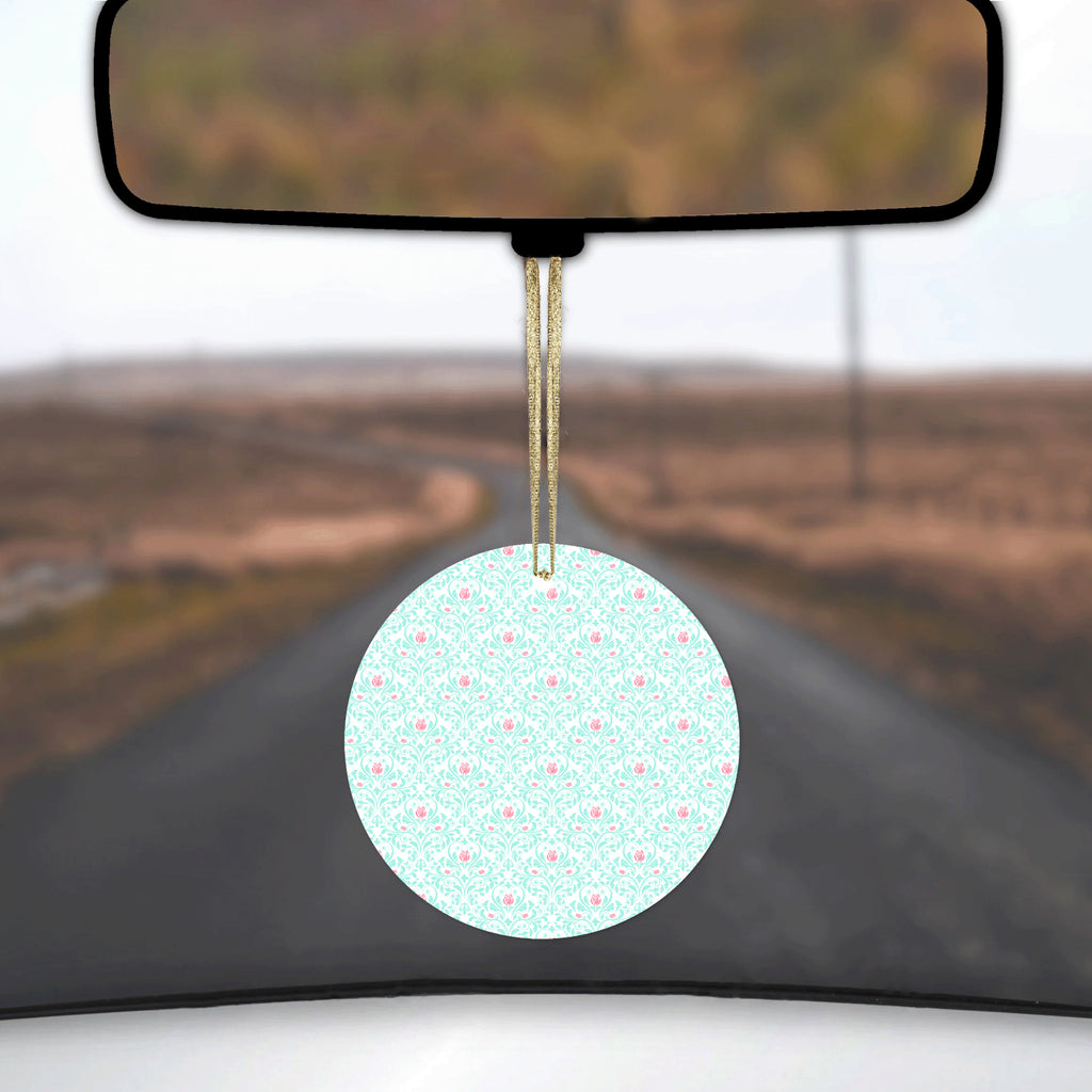 Teal & Pink Rose Pattern Ceramic Ornament, view 3