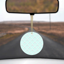 DistinctInk® Hanging Ceramic Christmas Tree Ornament with Gold String - Great Gift / Present - 2 3/4 inch Diameter - Teal & Pink Rose Pattern