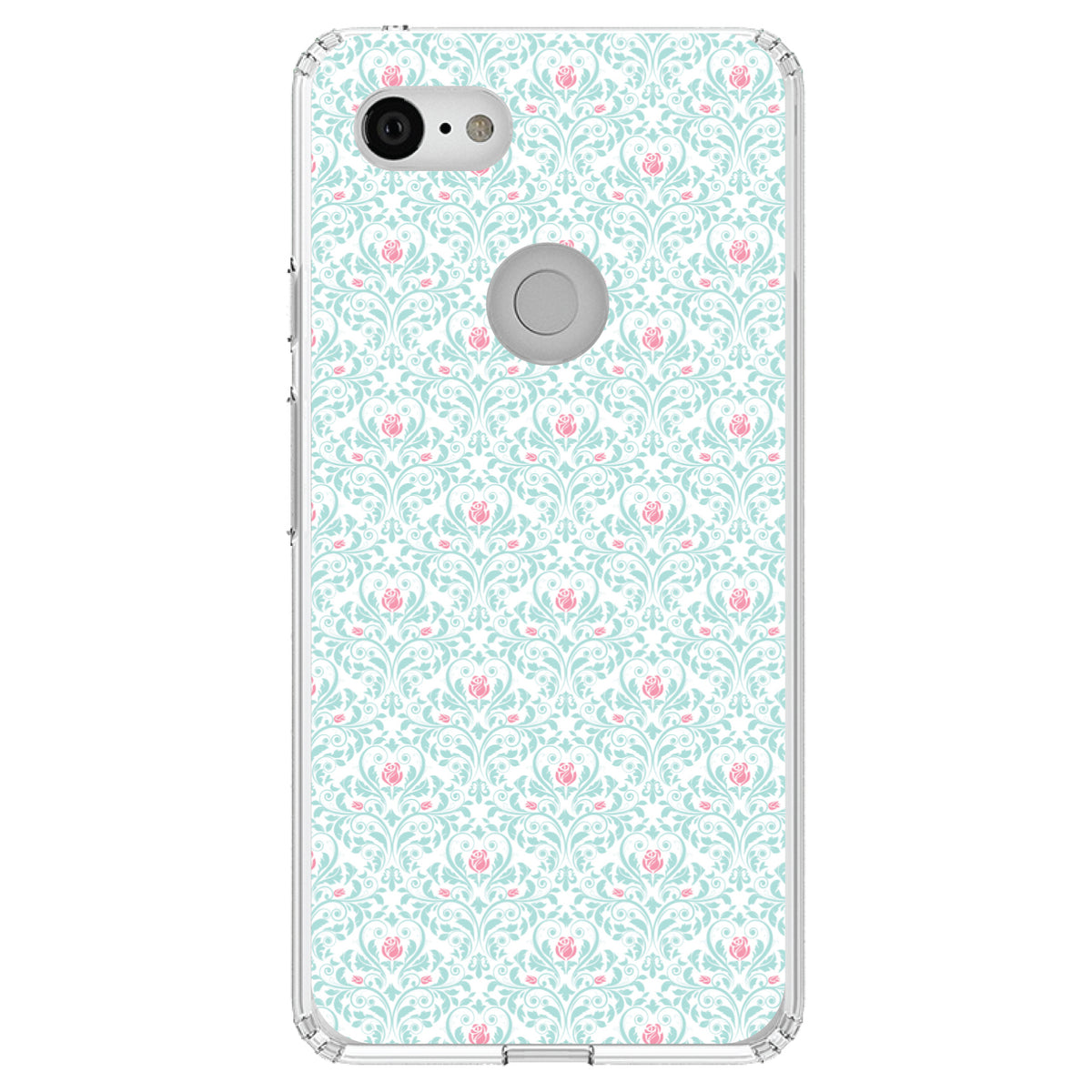 Teal & Pink Rose Pattern Clear Shockproof iPhone Case, view 21