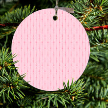 DistinctInk® Hanging Ceramic Christmas Tree Ornament with Gold String - Great Gift / Present - 2 3/4 inch Diameter - Pink Dot Line Pattern