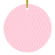 DistinctInk® Hanging Ceramic Christmas Tree Ornament with Gold String - Great Gift / Present - 2 3/4 inch Diameter - Pink Dot Line Pattern