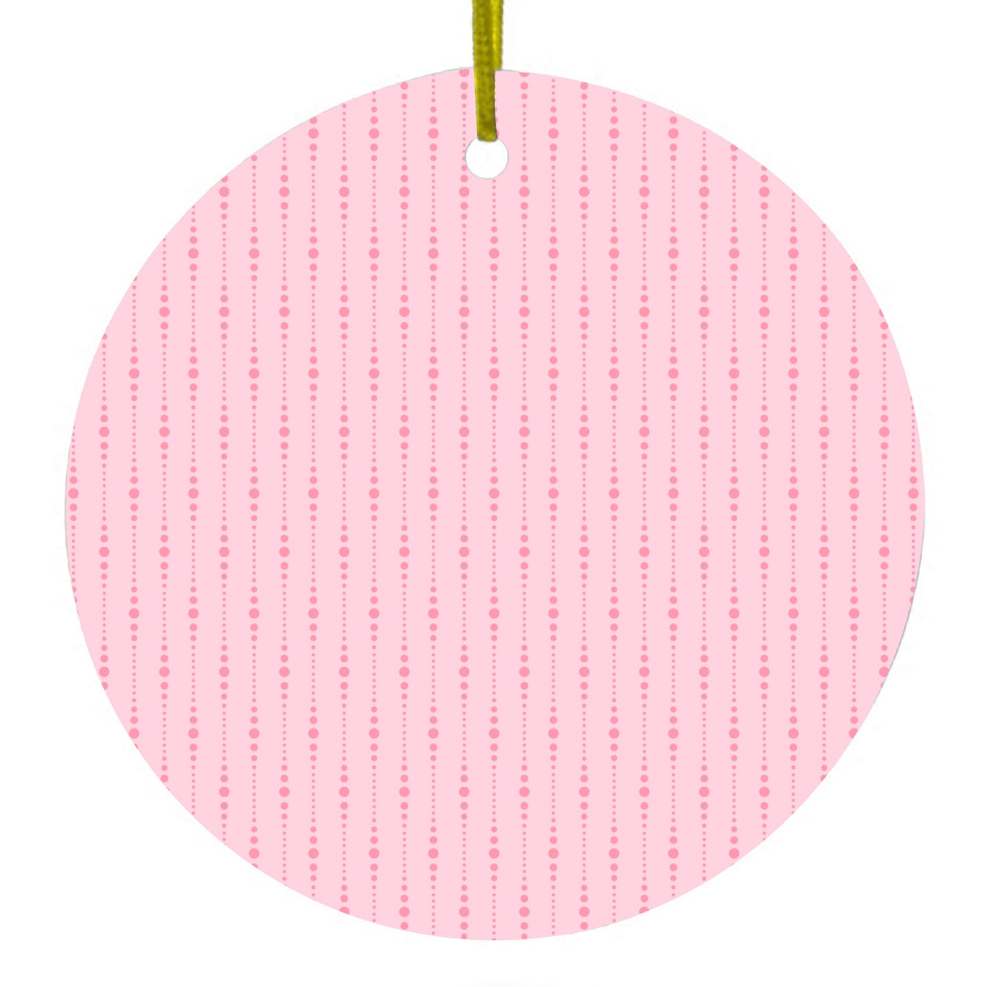 DistinctInk® Hanging Ceramic Christmas Tree Ornament with Gold String - Great Gift / Present - 2 3/4 inch Diameter - Pink Dot Line Pattern