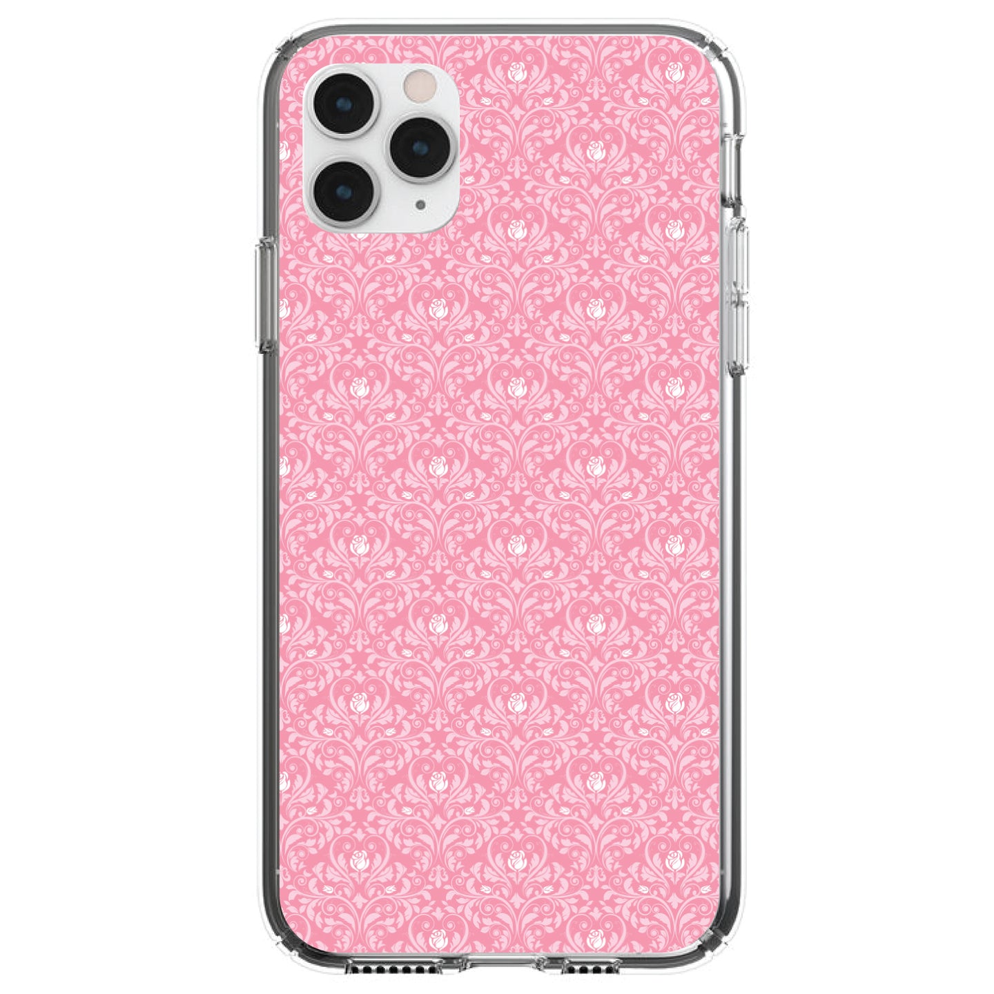 DistinctInk® Clear Shockproof Hybrid Case for Apple iPhone / Samsung Galaxy / Google Pixel - Pink & White Rose Pattern
