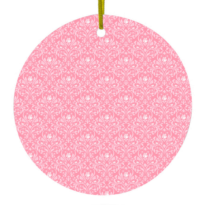 Pink & White Rose Pattern Ceramic Ornament