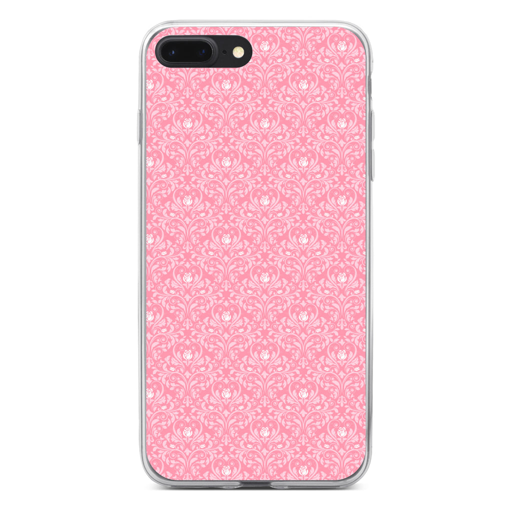 Pink & White Rose Pattern Clear Shockproof iPhone Case, view 6