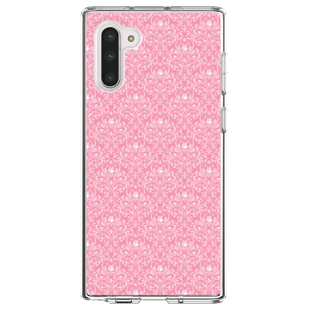Pink & White Rose Pattern Clear Shockproof iPhone Case, view 9