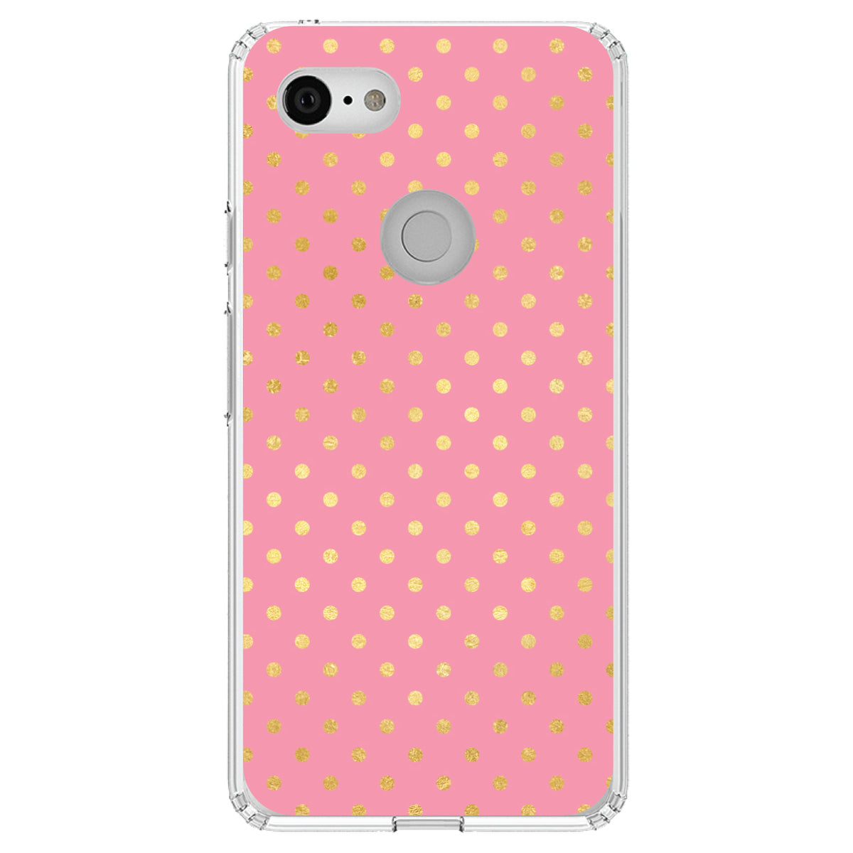 Pink & Gold Polka Dot Pattern Clear Shockproof iPhone Case, view 22