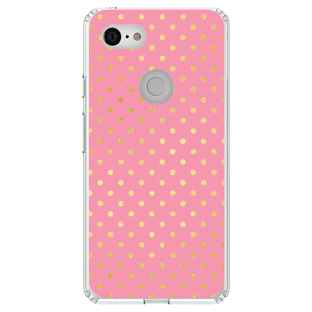 Pink & Gold Polka Dot Pattern Clear Shockproof iPhone Case, view 21