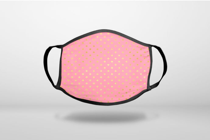 Pink & Gold Polka Dot Pattern - 3-Ply Reusable Soft Face Mask Covering, Unisex, Cotton Inner Layer