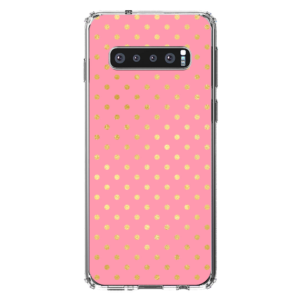 Pink & Gold Polka Dot Pattern Clear Shockproof iPhone Case, view 17