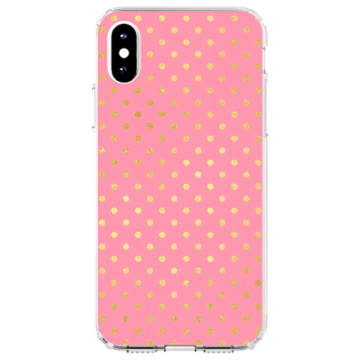 Pink & Gold Polka Dot Pattern Clear Shockproof iPhone Case, view 3