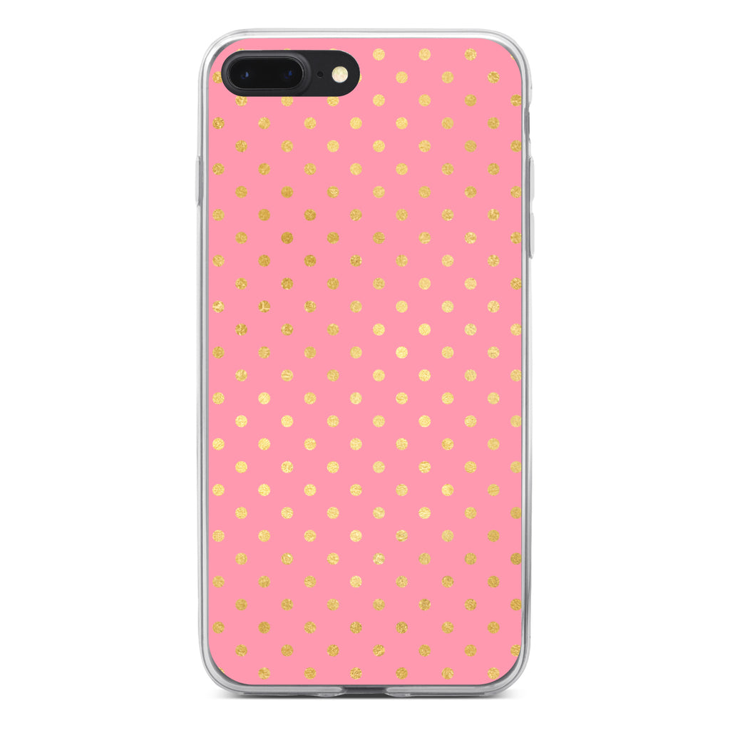 Pink & Gold Polka Dot Pattern Clear Shockproof iPhone Case, view 6
