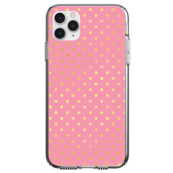 DistinctInk® Clear Shockproof Hybrid Case for Apple iPhone / Samsung Galaxy / Google Pixel - Pink & Gold Polka Dot Pattern