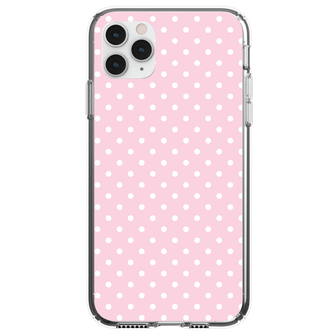 DistinctInk® Clear Shockproof Hybrid Case for Apple iPhone / Samsung Galaxy / Google Pixel - Pink & White Polka Dot Pattern