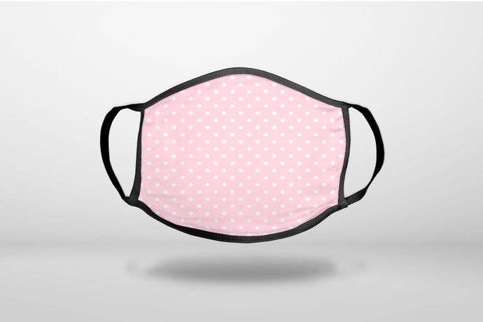 Pink & White Polka Dot Pattern - 3-Ply Reusable Soft Face Mask Covering, Unisex, Cotton Inner Layer