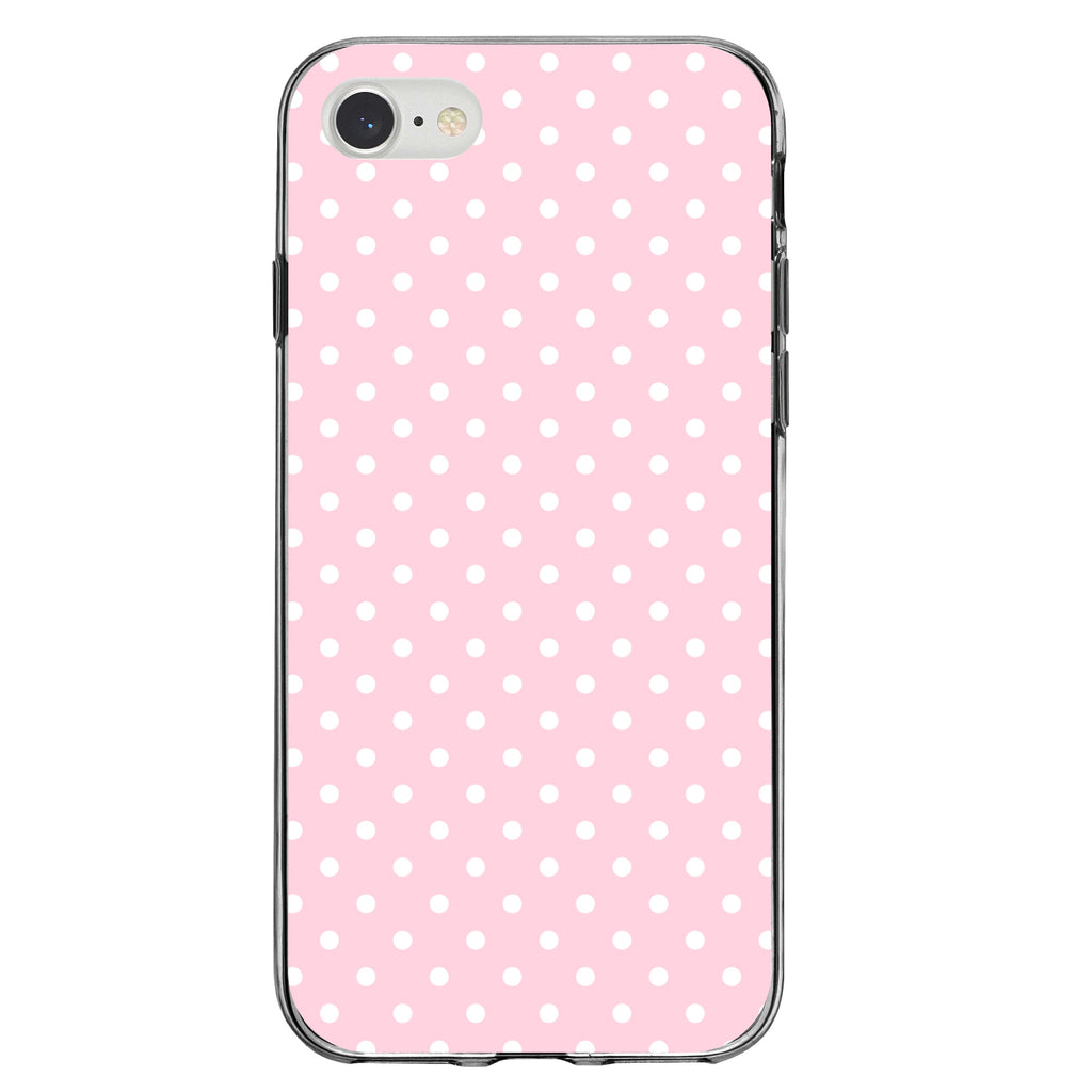 Pink & White Polka Dot Pattern Clear Shockproof iPhone Case, view 5