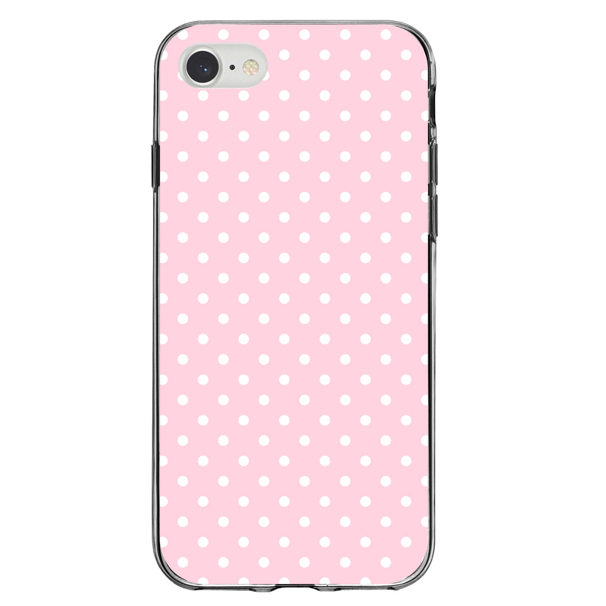 Pink & White Polka Dot Pattern Clear Shockproof iPhone Case, view 5