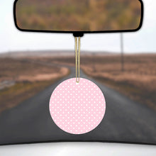 DistinctInk® Hanging Ceramic Christmas Tree Ornament with Gold String - Great Gift / Present - 2 3/4 inch Diameter - Pink & White Polka Dot Pattern