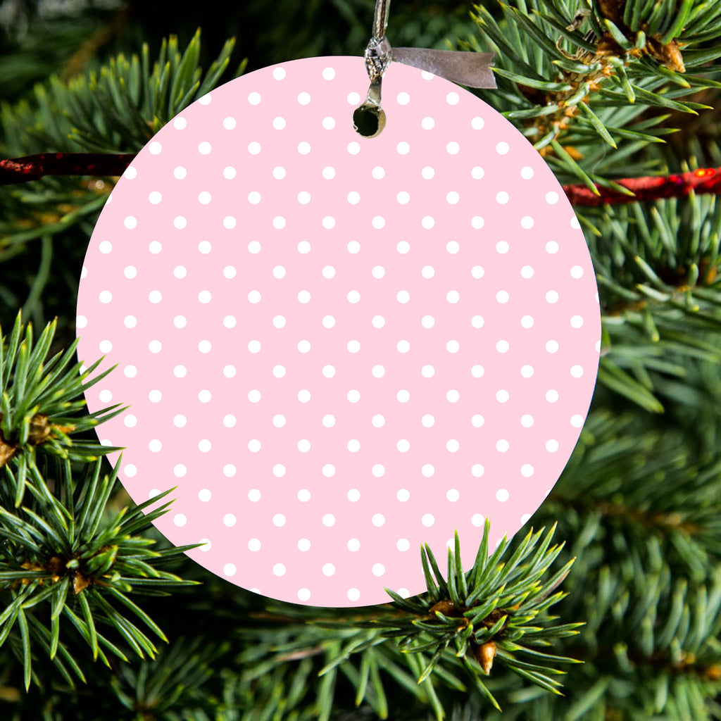 Pink & White Polka Dot Pattern Ceramic Ornament, view 2