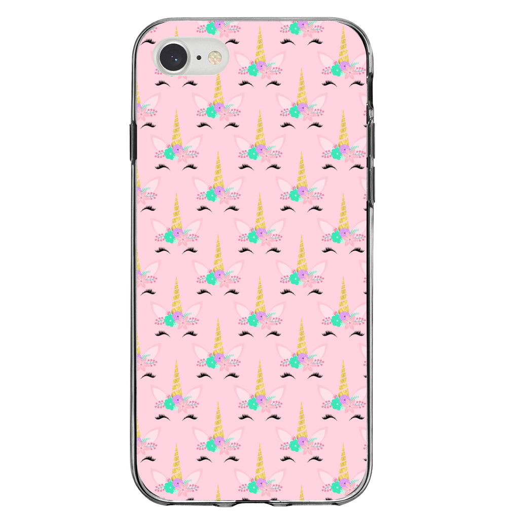 Pastel Unicorn Pattern, Pink Purple Black Clear Shockproof iPhone Case, view 5