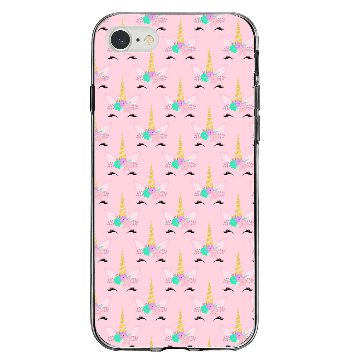 Pastel Unicorn Pattern, Pink Purple Black Clear Shockproof iPhone Case, view 5