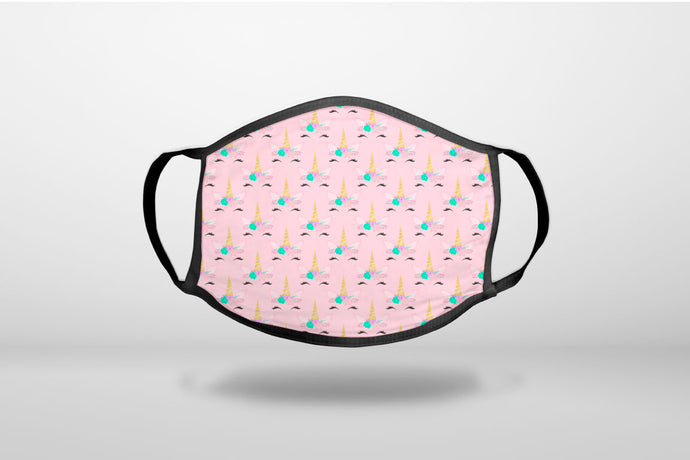 Pastel Unicorn Pattern - Pink Purple Black - 3-Ply Reusable Soft Face Mask Covering, Unisex, Cotton Inner Layer