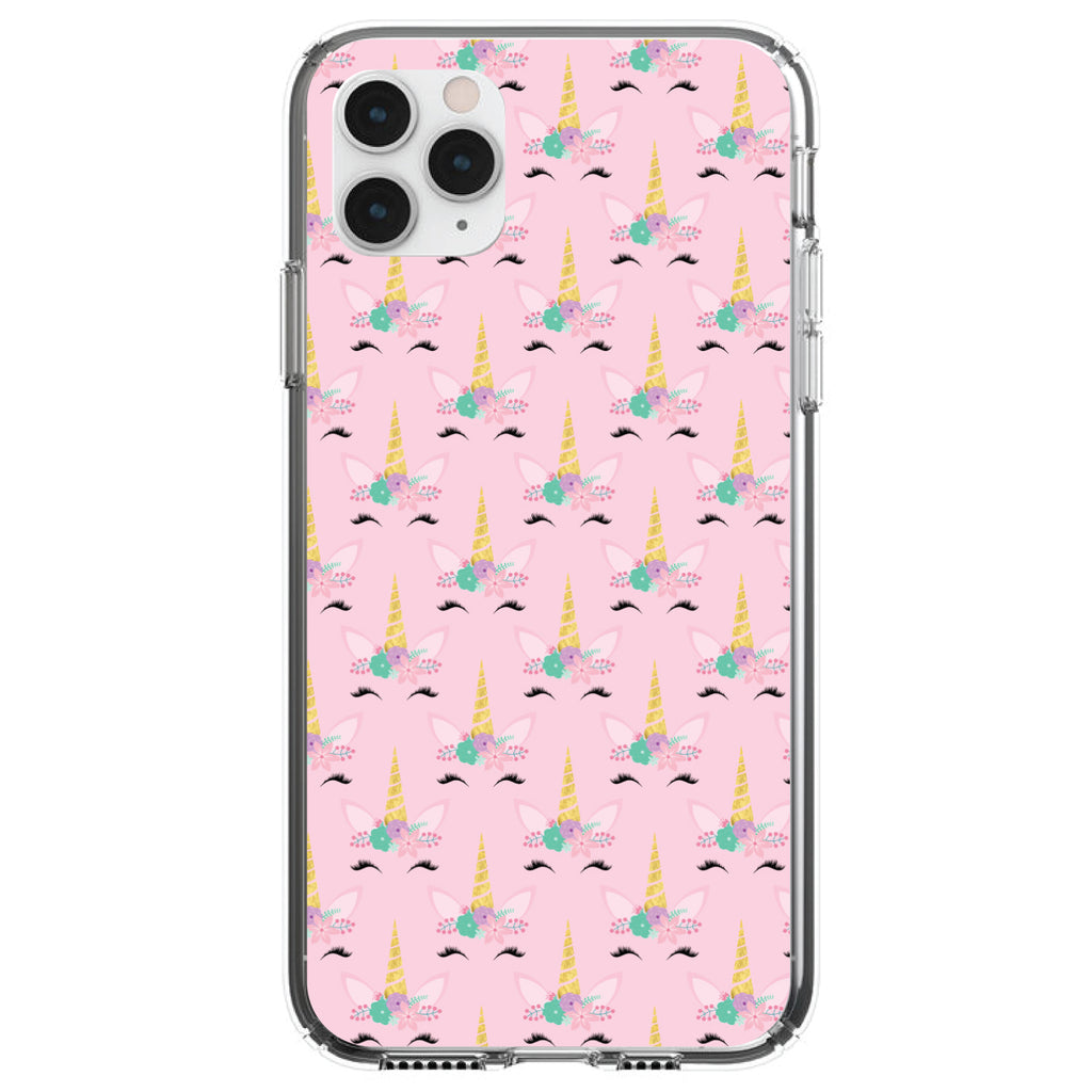 Pastel Unicorn Pattern, Pink Purple Black Clear Shockproof iPhone Case