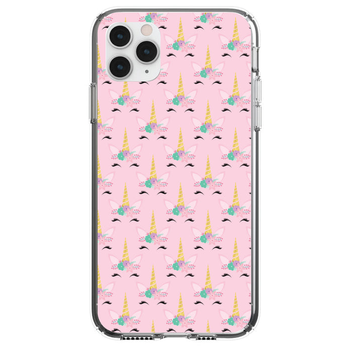 DistinctInk® Clear Shockproof Hybrid Case for Apple iPhone / Samsung Galaxy / Google Pixel - Pastel Unicorn Pattern - Pink Purple Black